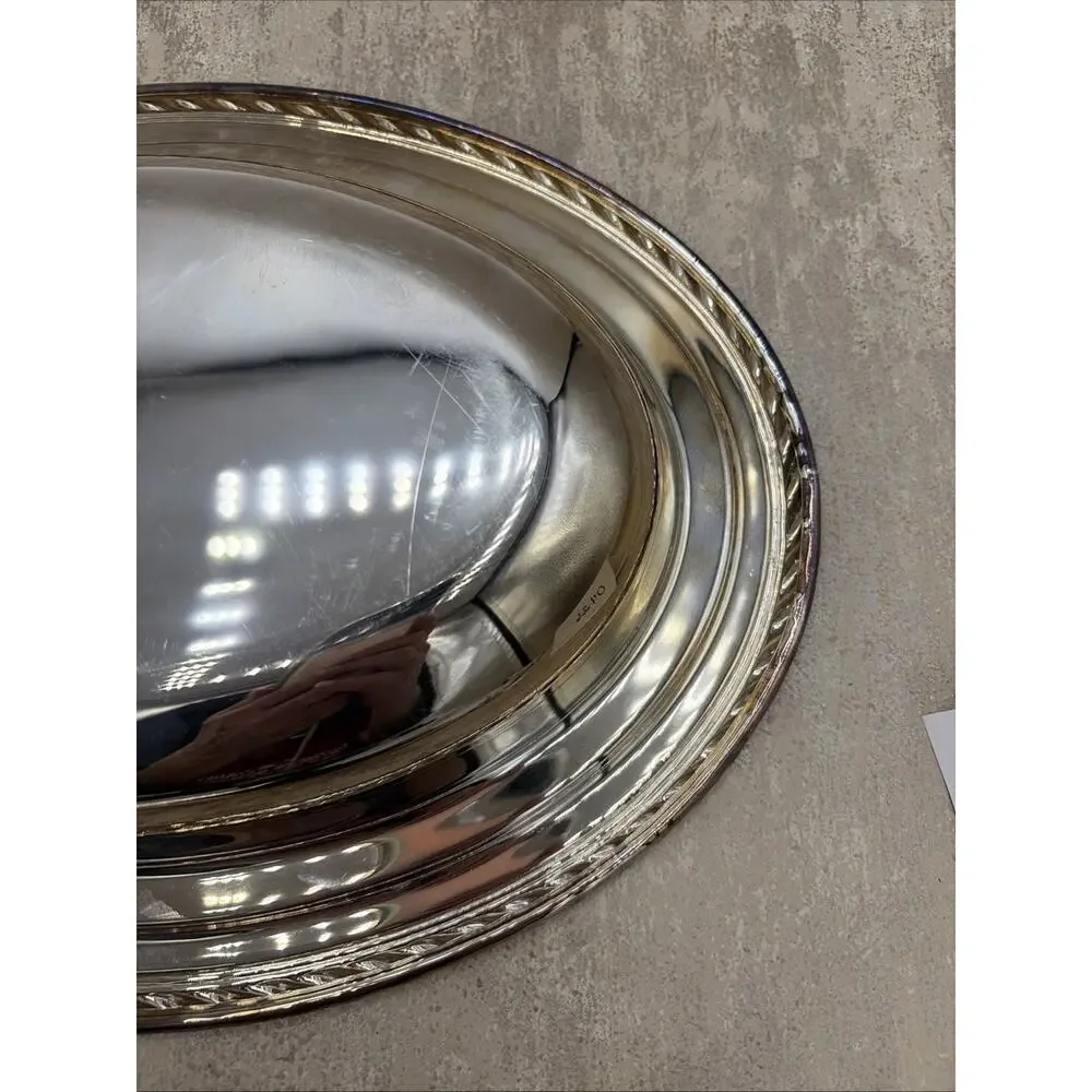Vintage Silver Plated Oval Serving Tray/ Bowl Rope Design 12”